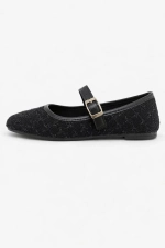Women Black Tweed Fabric Mary Jane Flats Fashion Buckle Comfortable Shoes Photograph-4